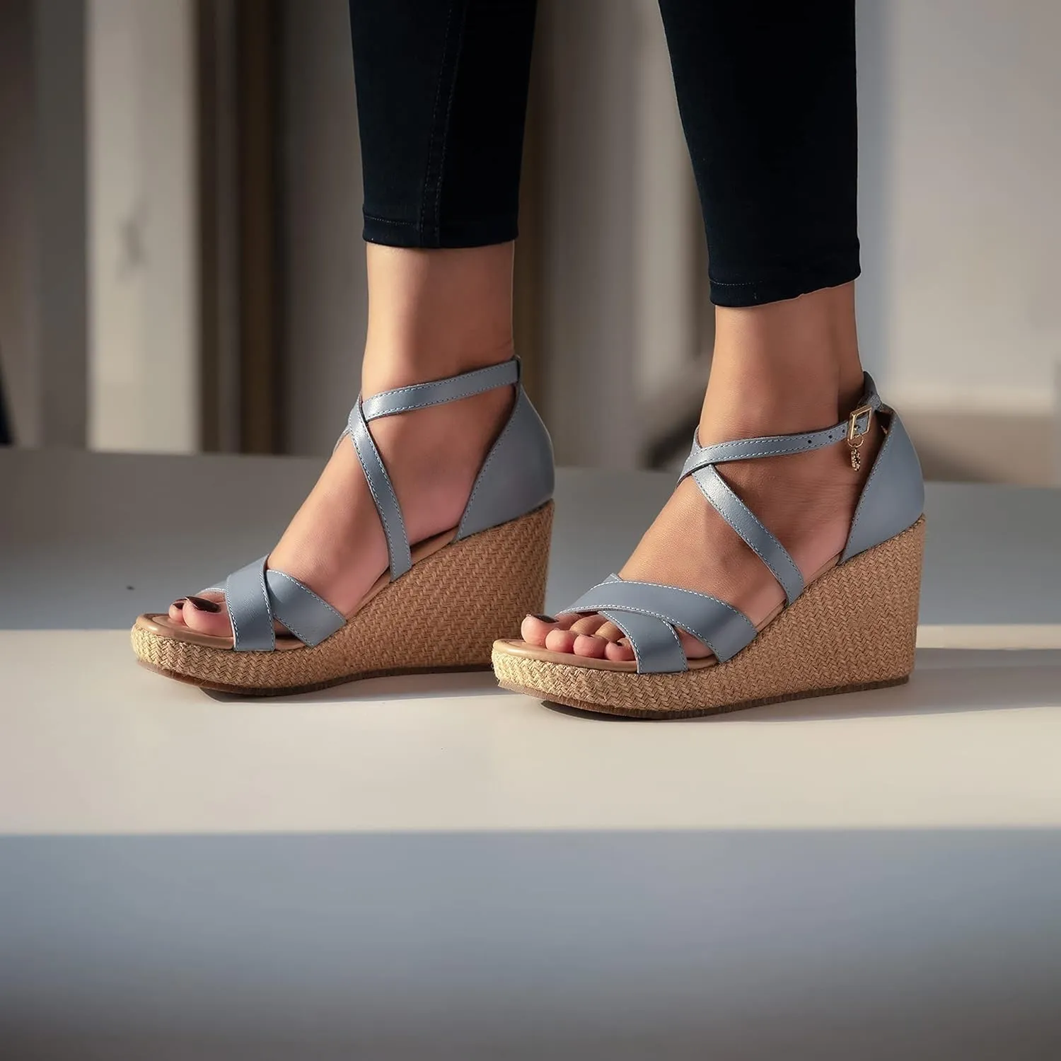 JATAREA Leather Wedge Sandals for Women | Women's Sandals Perfect for Summer