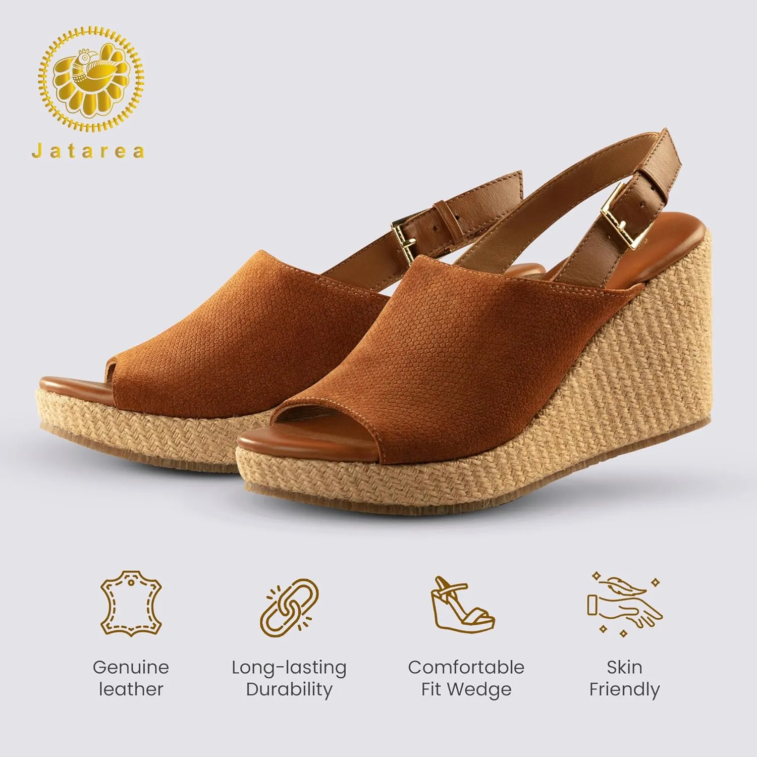 JATAREA Leather Wedge Sandals for Women | Women's Sandals Perfect for Summer
