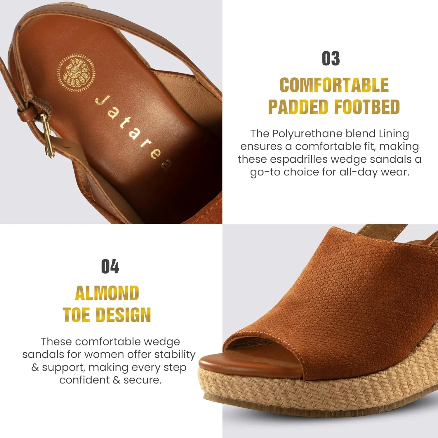 JATAREA Leather Wedge Sandals for Women | Women's Sandals Perfect for Summer