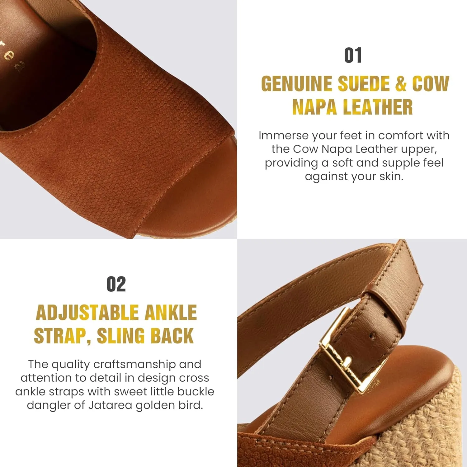 JATAREA Leather Wedge Sandals for Women | Women's Sandals Perfect for Summer