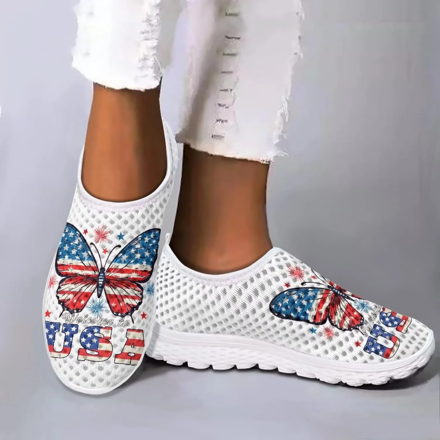 Jeiento American Flag Shoes for Men Women Road Running Shoes Womens Mens Comfortable Walking Tennis Sneakers Athletic Shoes