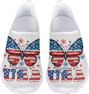 Jeiento American Flag Shoes for Men Women Road Running Shoes Womens Mens Comfortable Walking Tennis Sneakers Athletic Shoes