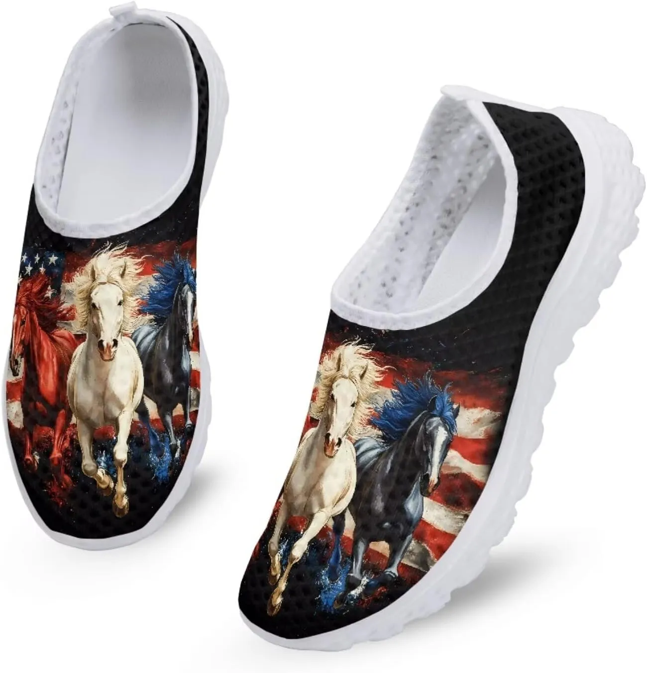 Jeiento American Flag Shoes for Men Women Road Running Shoes Womens Mens Comfortable Walking Tennis Sneakers Athletic Shoes