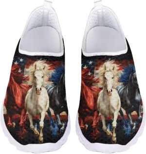 Jeiento American Flag Shoes for Men Women Road Running Shoes Womens Mens Comfortable Walking Tennis Sneakers Athletic Shoes
