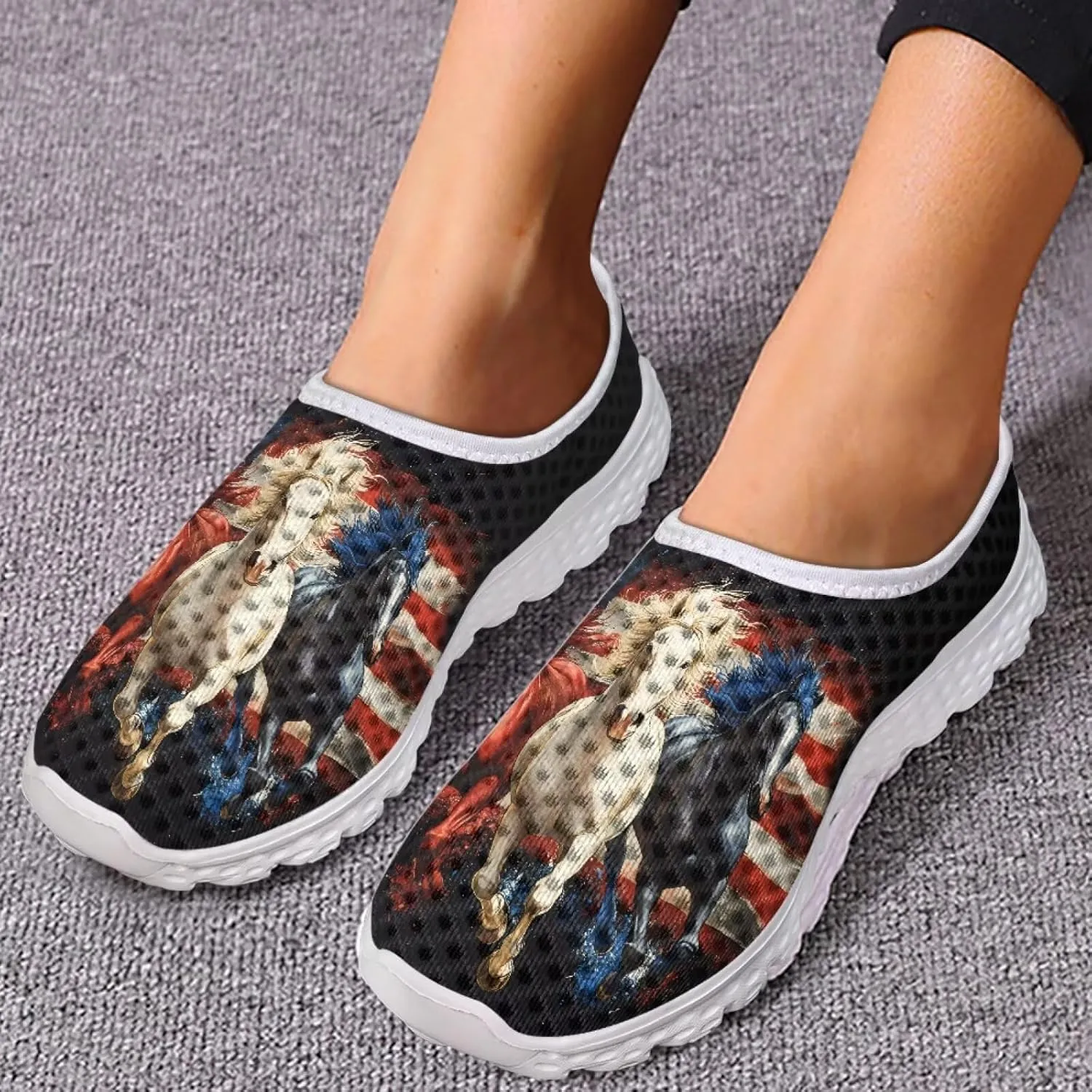 Jeiento American Flag Shoes for Men Women Road Running Shoes Womens Mens Comfortable Walking Tennis Sneakers Athletic Shoes
