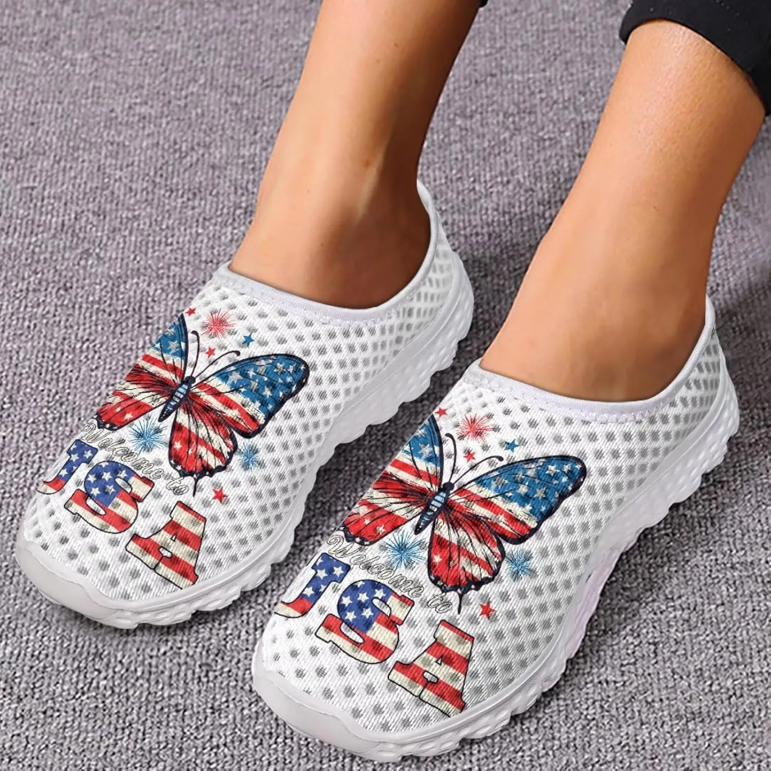 Jeiento American Flag Shoes for Men Women Road Running Shoes Womens Mens Comfortable Walking Tennis Sneakers Athletic Shoes