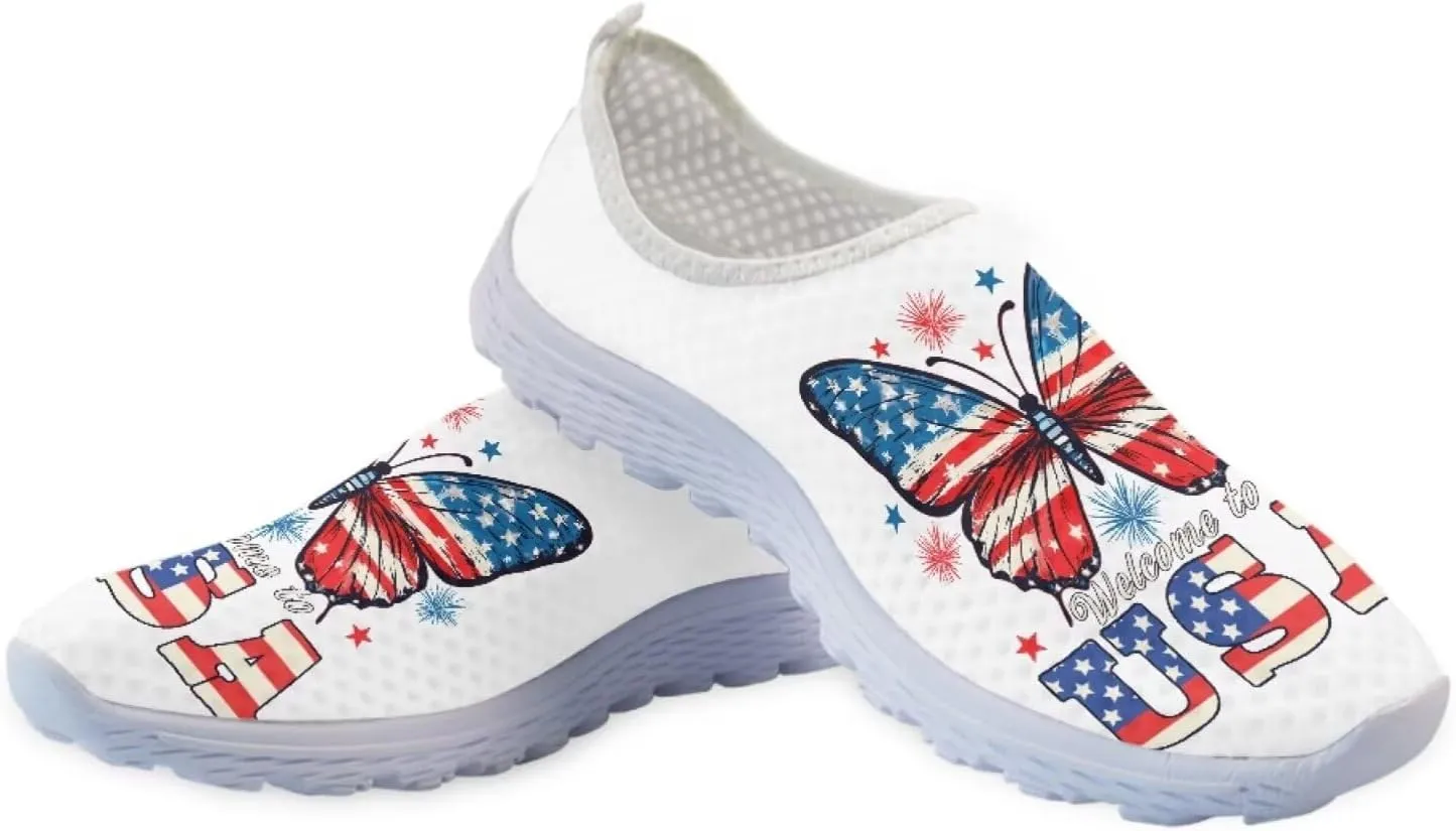 Jeiento American Flag Shoes for Men Women Road Running Shoes Womens Mens Comfortable Walking Tennis Sneakers Athletic Shoes