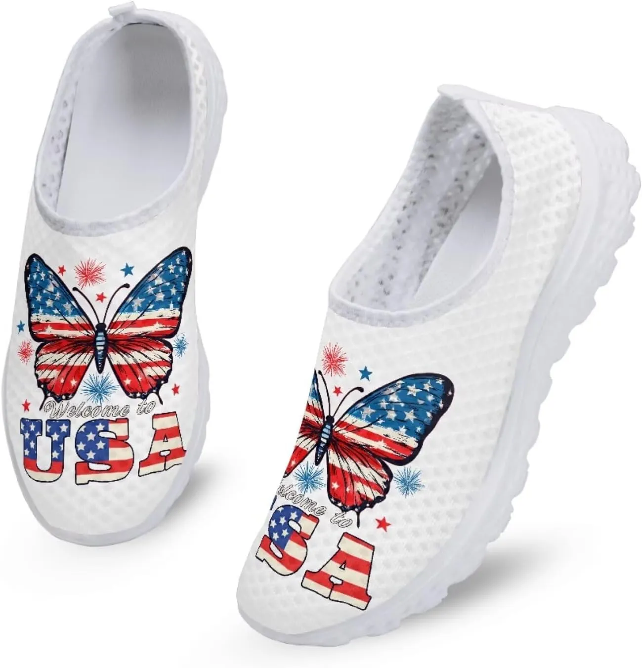 Jeiento American Flag Shoes for Men Women Road Running Shoes Womens Mens Comfortable Walking Tennis Sneakers Athletic Shoes