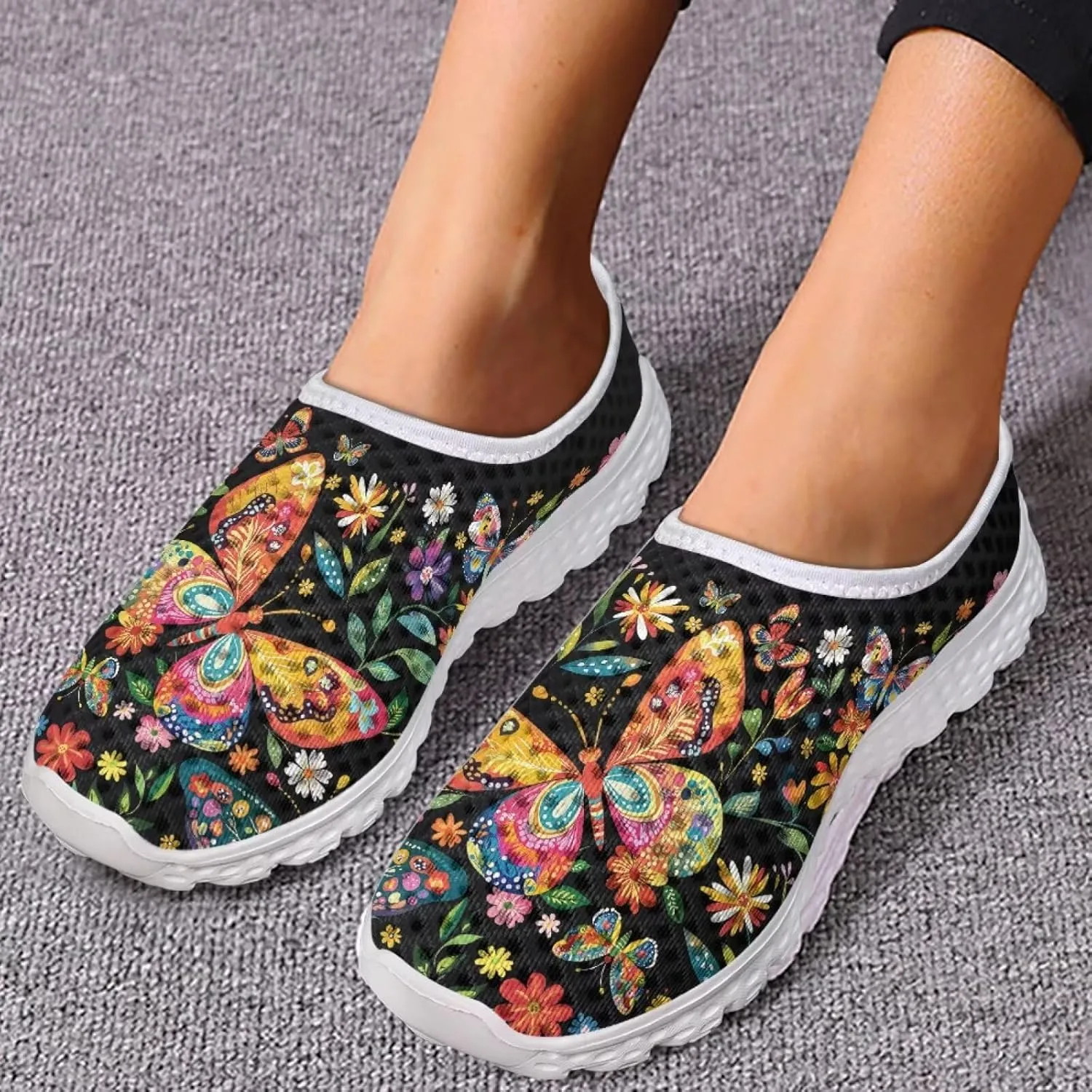 Jeiento Slip On Mesh Walking Shoes for Women Men Breathable Beach Water Shoes Flat Tennis Sneakers Jogging Casual Footwear