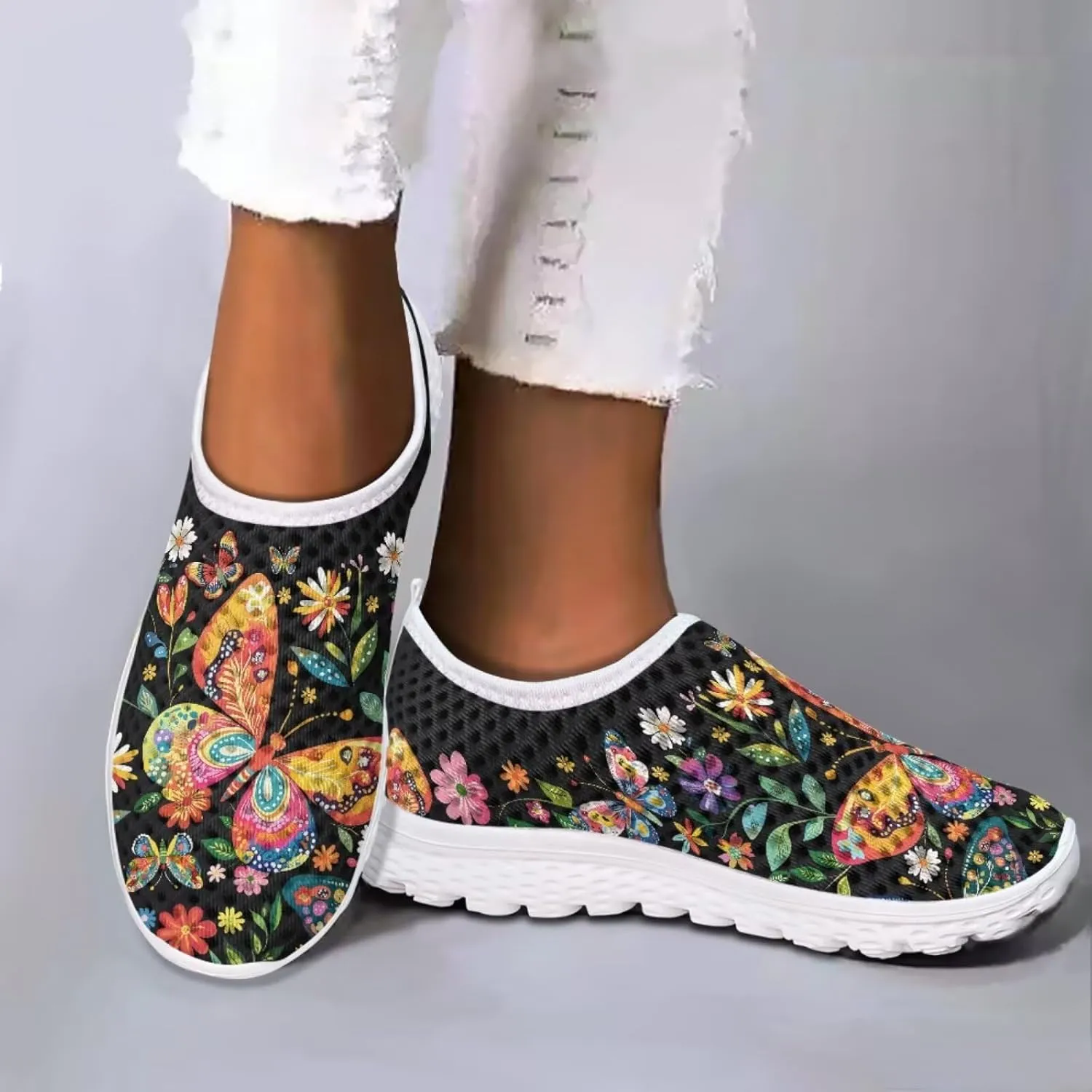 Jeiento Slip On Mesh Walking Shoes for Women Men Breathable Beach Water Shoes Flat Tennis Sneakers Jogging Casual Footwear