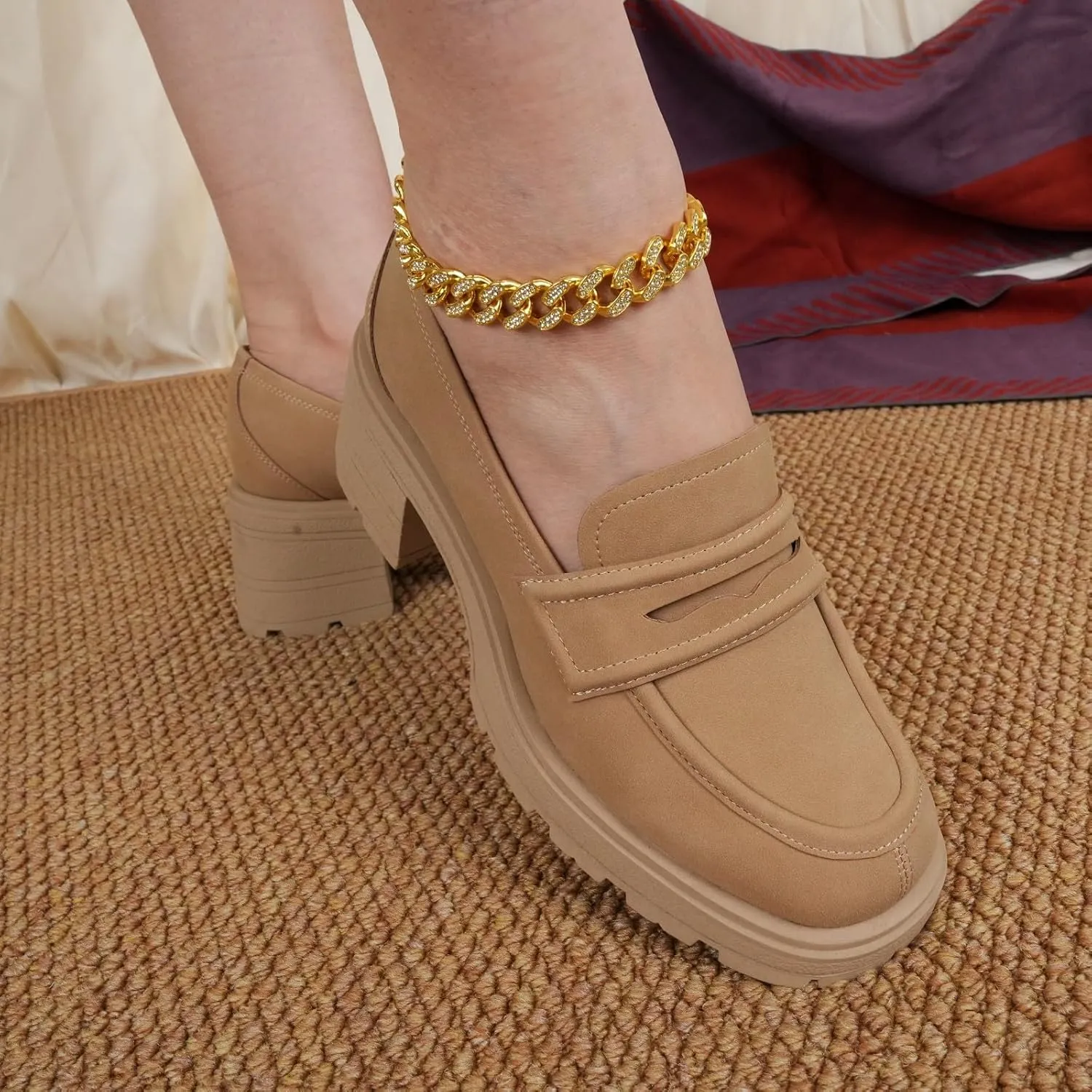 JENN ARDOR Chunky Block Heel Loafers for Women Closed Round Toe Platform Pumps Slip On Dress Shoes Wedding Party Office Lady Shoes