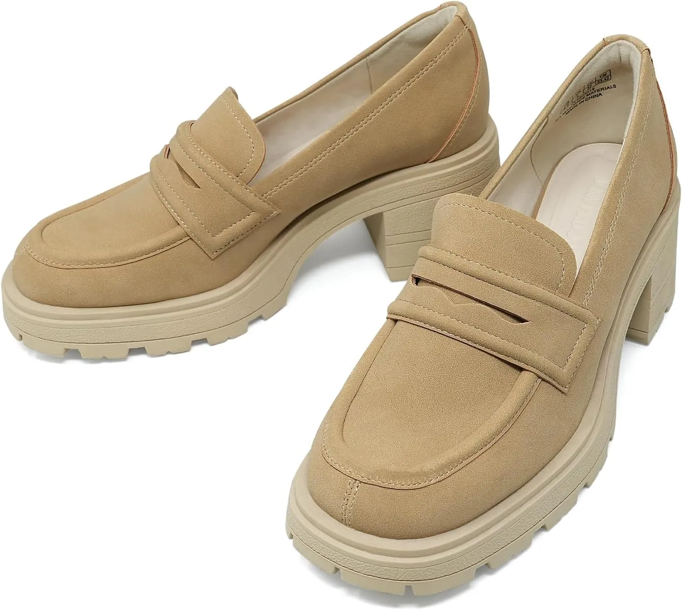 JENN ARDOR Chunky Block Heel Loafers for Women Closed Round Toe Platform Pumps Slip On Dress Shoes Wedding Party Office Lady Shoes