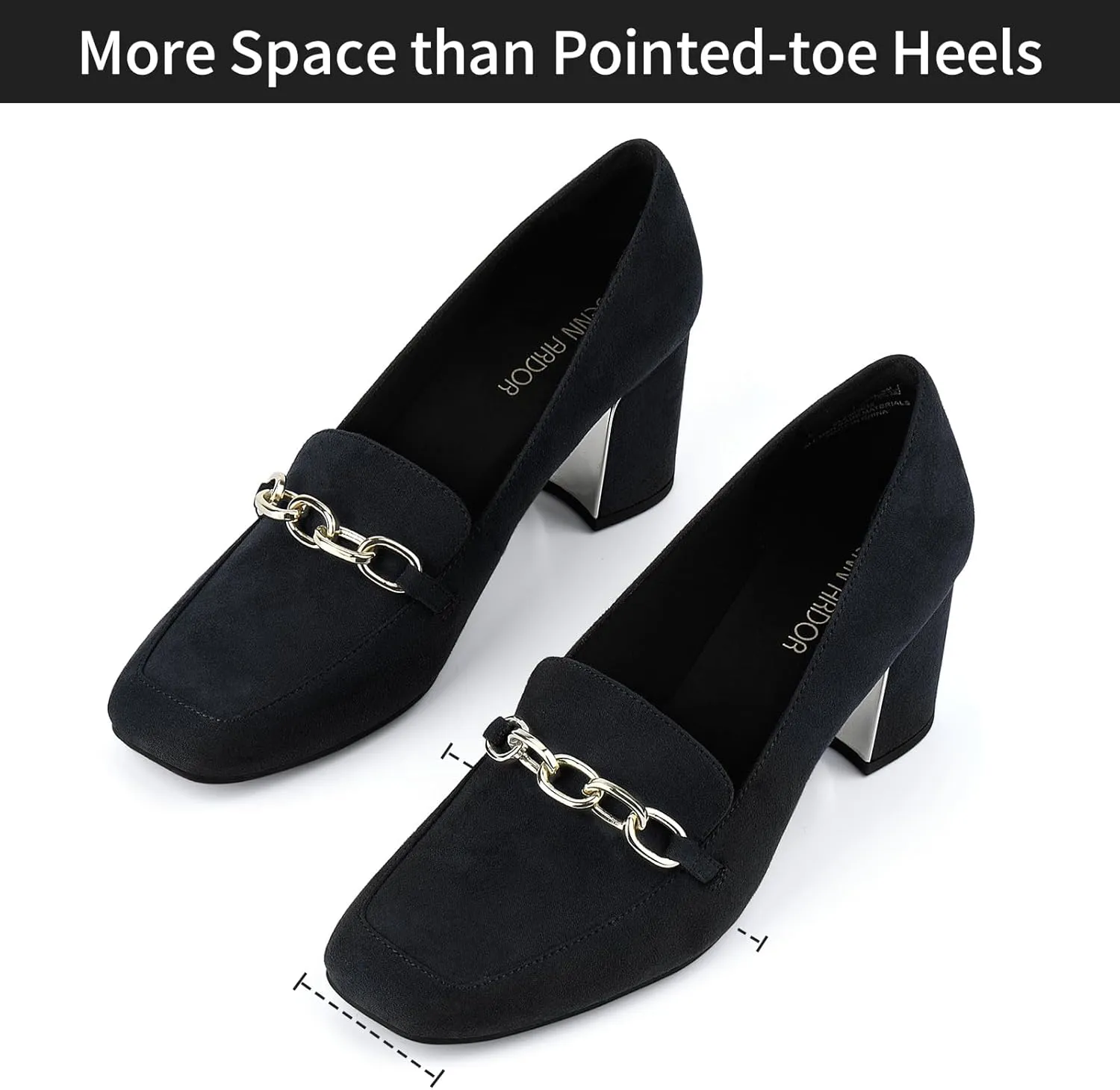 JENN ARDOR Heeled Loafers for Women Block Heel Loafers Comfortable Square Toe Chunky Pumps for Women Work Heels Office Shoes Ladies Professional Classy Dressy Shoes with Chain