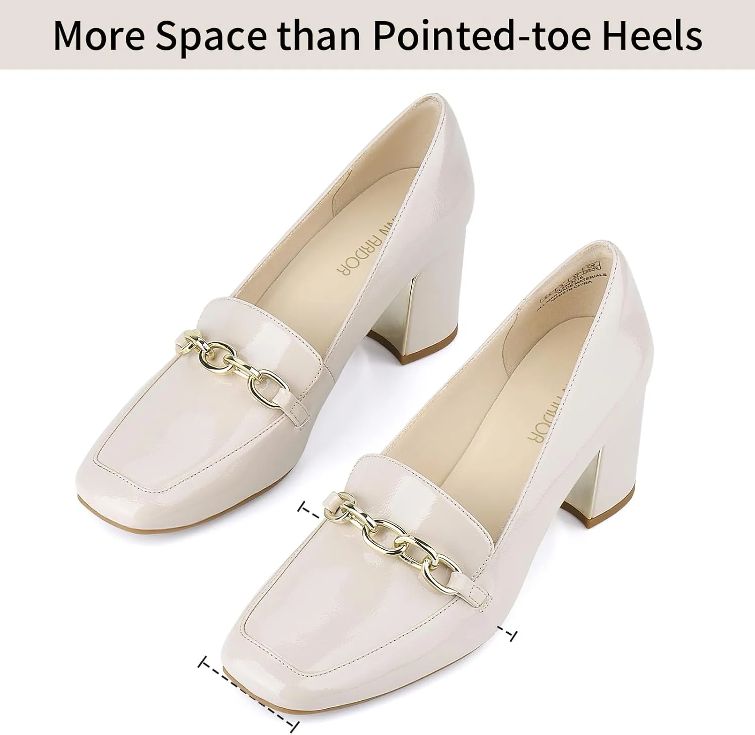 JENN ARDOR Heeled Loafers for Women Block Heel Loafers Comfortable Square Toe Chunky Pumps for Women Work Heels Office Shoes Ladies Professional Classy Dressy Shoes with Chain