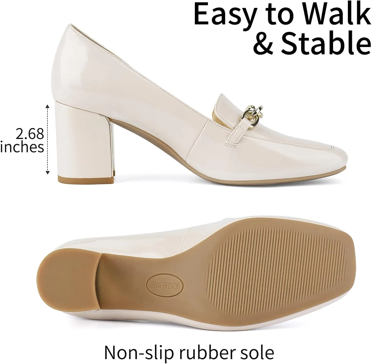 JENN ARDOR Heeled Loafers for Women Block Heel Loafers Comfortable Square Toe Chunky Pumps for Women Work Heels Office Shoes Ladies Professional Classy Dressy Shoes with Chain
