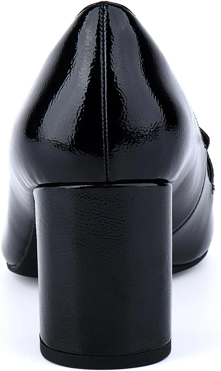 JENN ARDOR Heeled Loafers for Women Block Heel Loafers Comfortable Square Toe Chunky Pumps for Women Work Heels Office Shoes Ladies Professional Classy Dressy Shoes with Chain