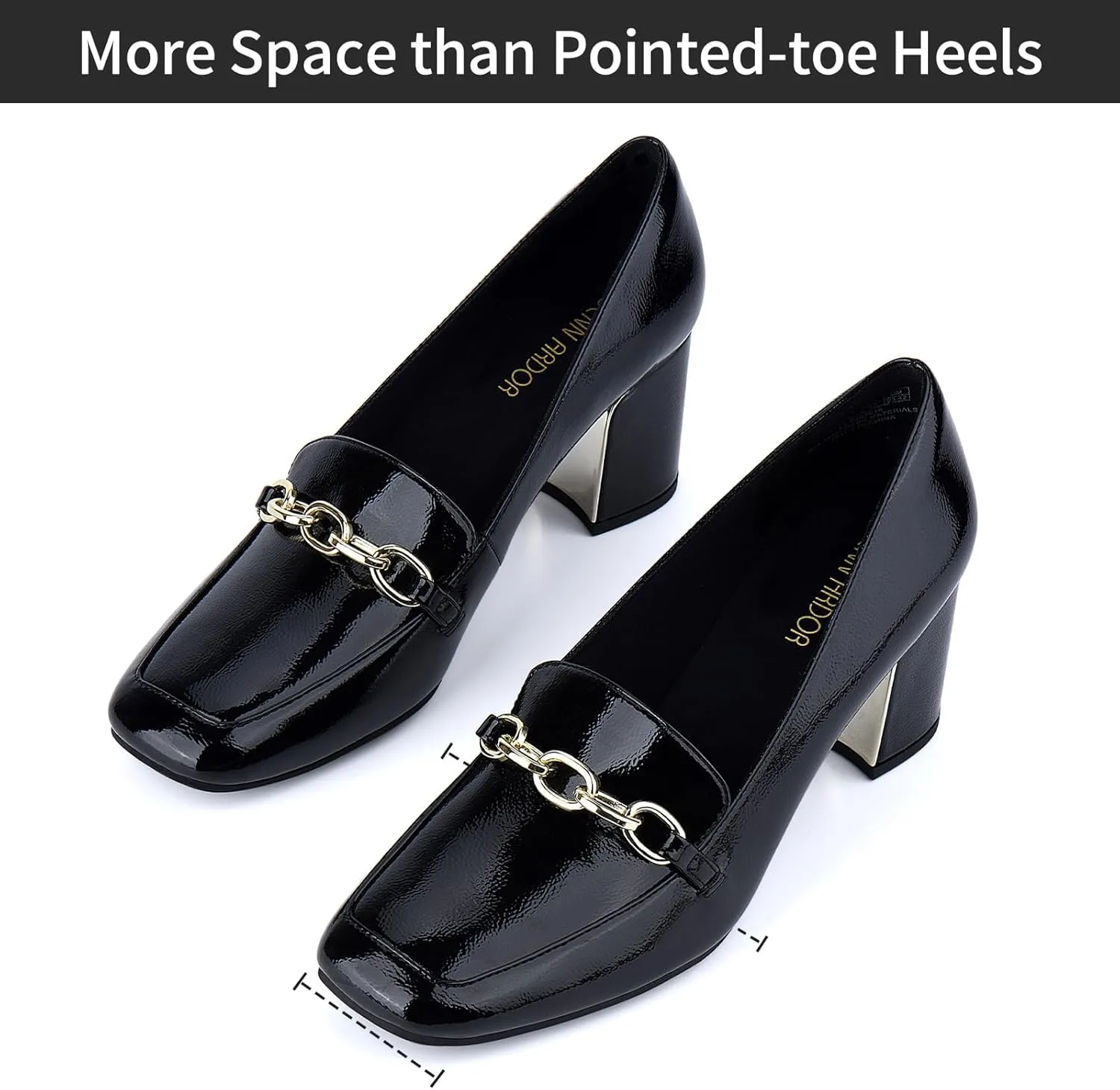 JENN ARDOR Heeled Loafers for Women Block Heel Loafers Comfortable Square Toe Chunky Pumps for Women Work Heels Office Shoes Ladies Professional Classy Dressy Shoes with Chain