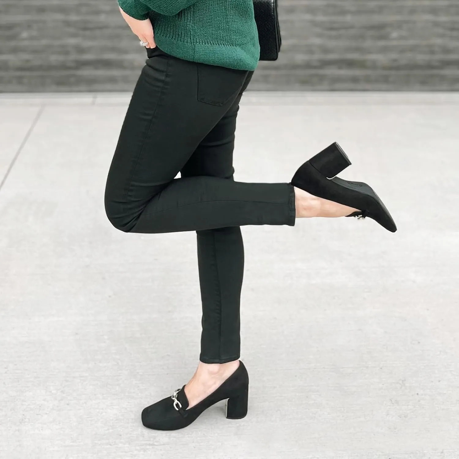JENN ARDOR Heeled Loafers for Women Block Heel Loafers Comfortable Square Toe Chunky Pumps for Women Work Heels Office Shoes Ladies Professional Classy Dressy Shoes with Chain