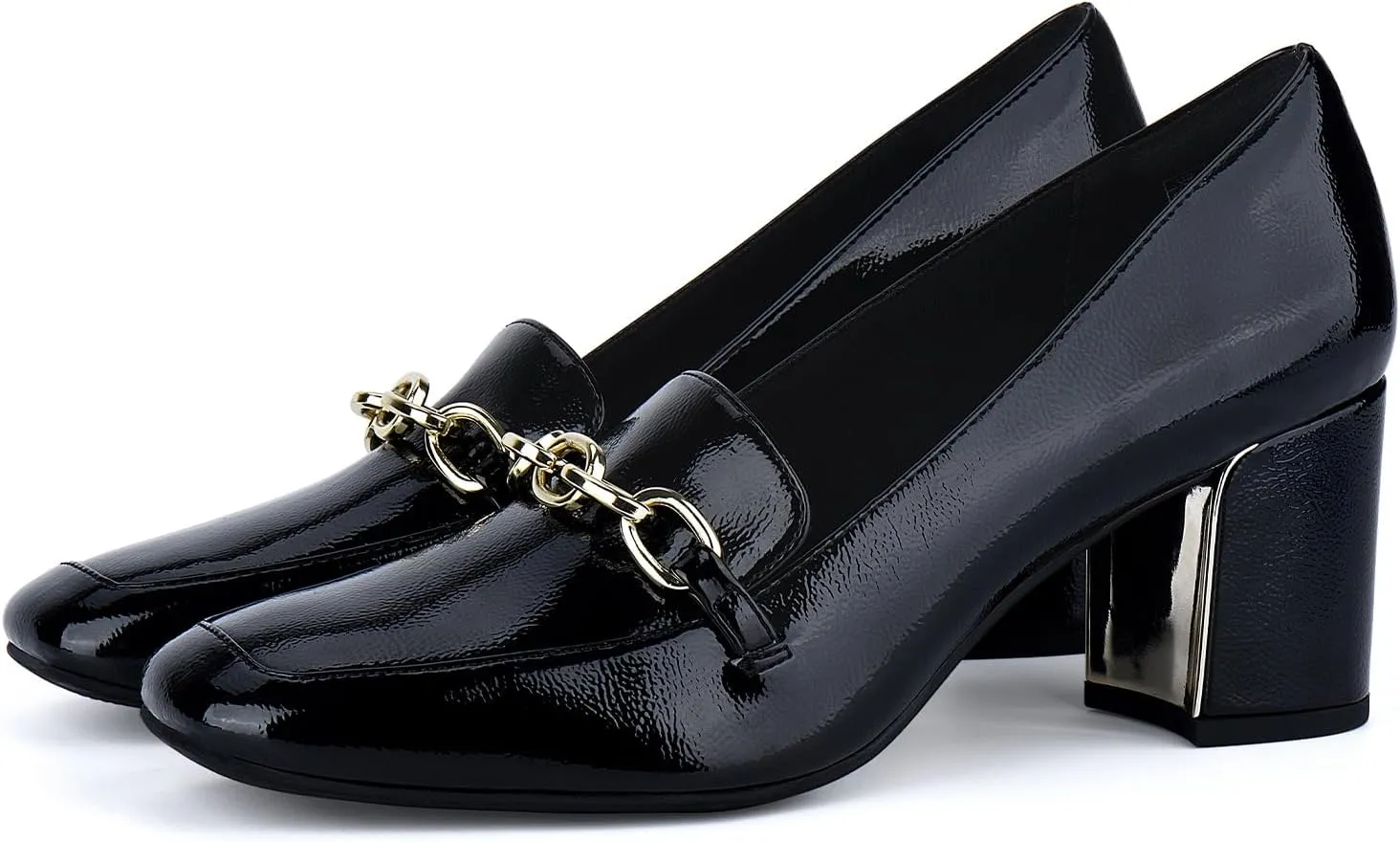 JENN ARDOR Heeled Loafers for Women Block Heel Loafers Comfortable Square Toe Chunky Pumps for Women Work Heels Office Shoes Ladies Professional Classy Dressy Shoes with Chain