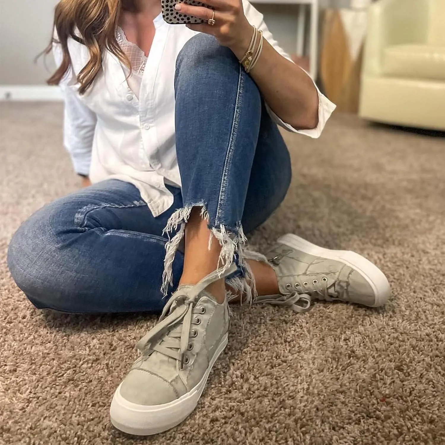 JENN ARDOR Wedge Sneakers for Women Fashion Canvas Shoes Casual Platform Hidden Heel Womens Slip On Sneaker Non Slip Side Zipper