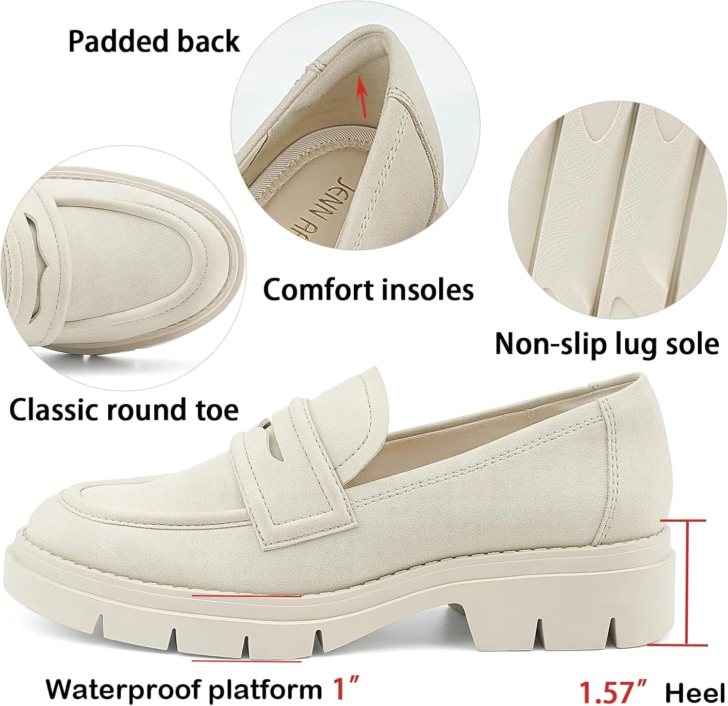 JENN ARDOR Women's Chunky Loafers Slip On Lug Sole Penny Loafer Comfort Casual Round Toe Mid Heels Platform Work Shoes