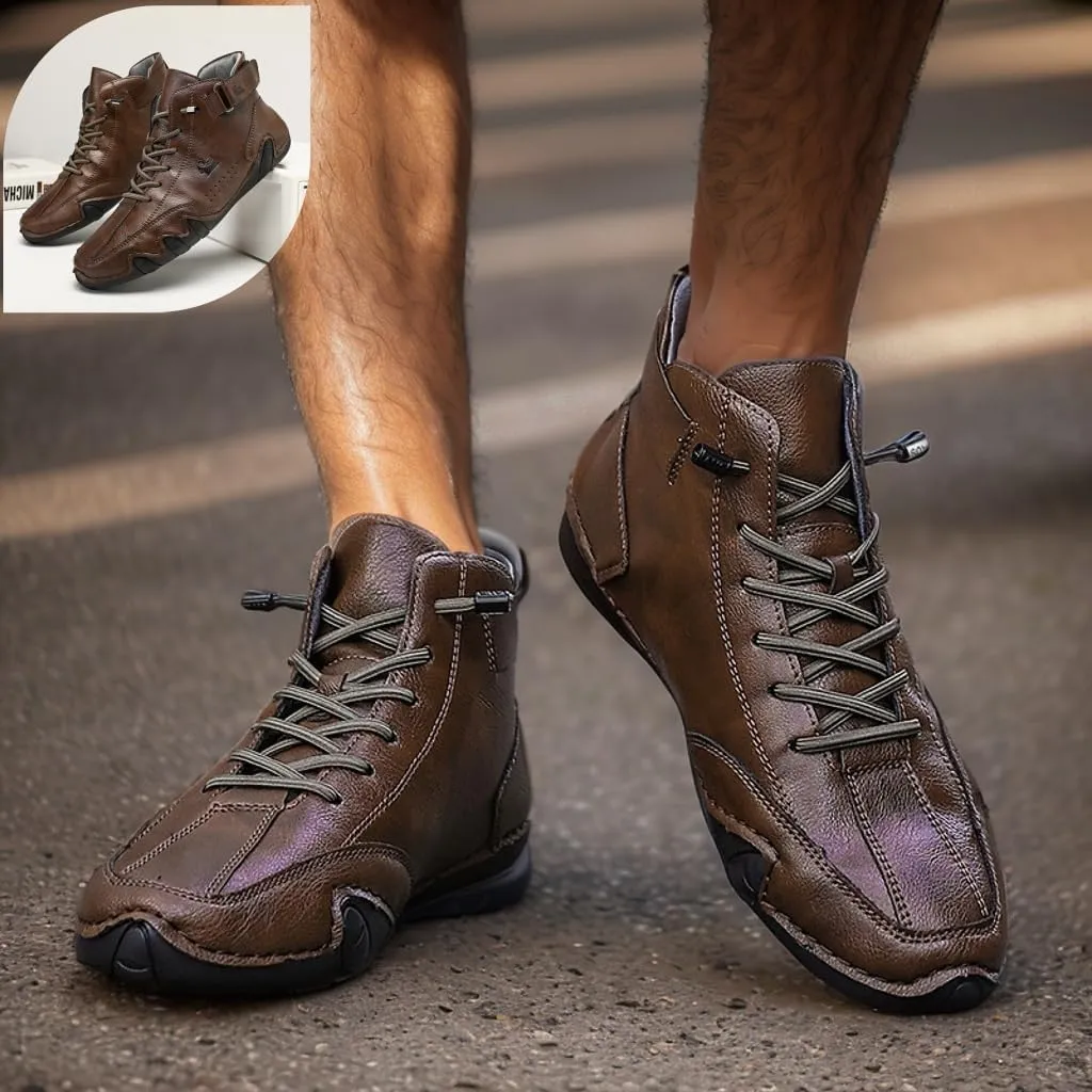 JishinGal Italian Handmade Suede High Boots Men's Casual Walking Boots Cozy Non-Slip Shoes Lightweight Hike Footwear