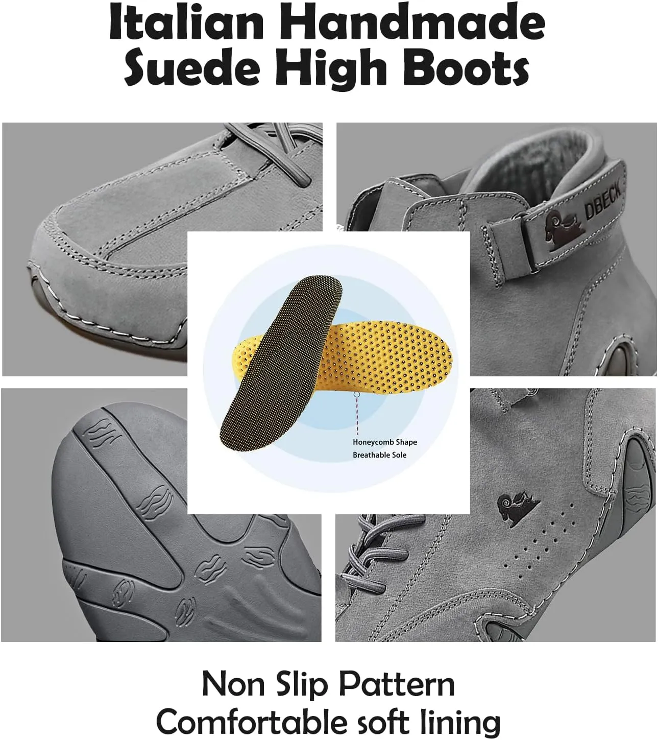 JishinGal Italian Handmade Suede High Boots Men's Casual Walking Boots Cozy Non-Slip Shoes Lightweight Hike Footwear