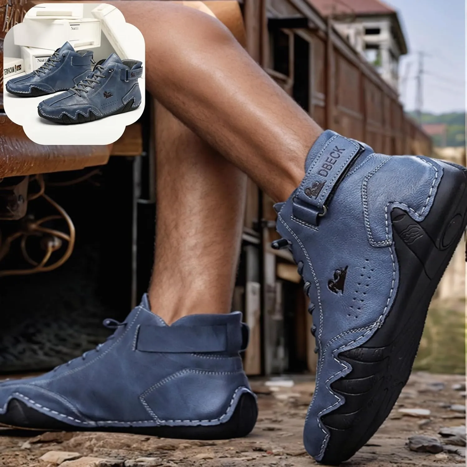 JishinGal Italian Handmade Suede High Boots Men's Casual Walking Boots Cozy Non-Slip Shoes Lightweight Hike Footwear