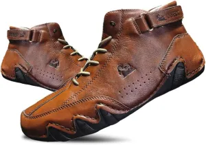 JishinGal Italian Handmade Suede High Boots Men's Casual Walking Boots Cozy Non-Slip Shoes Lightweight Hike Footwear