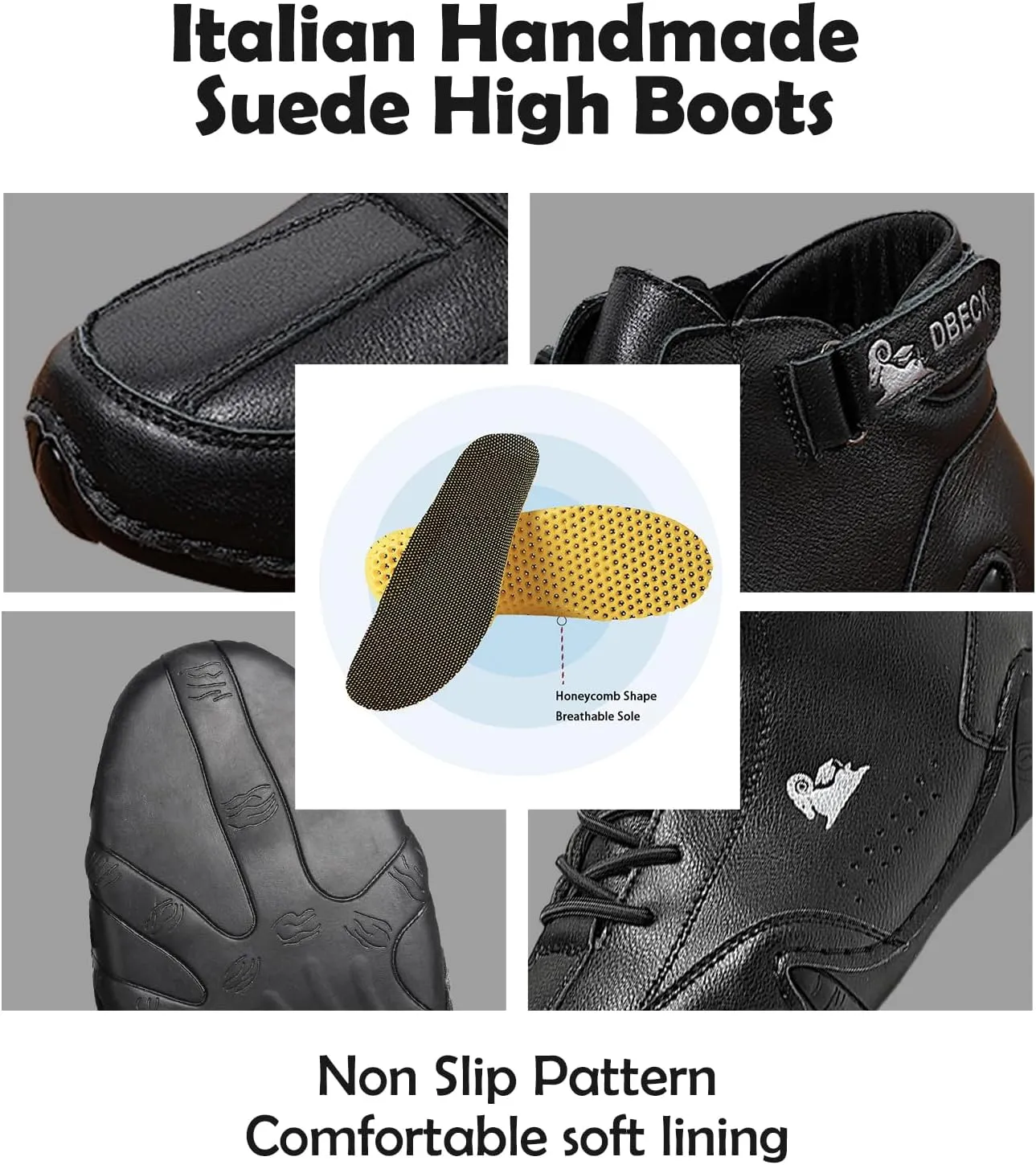JishinGal Italian Handmade Suede High Boots Men's Casual Walking Boots Cozy Non-Slip Shoes Lightweight Hike Footwear