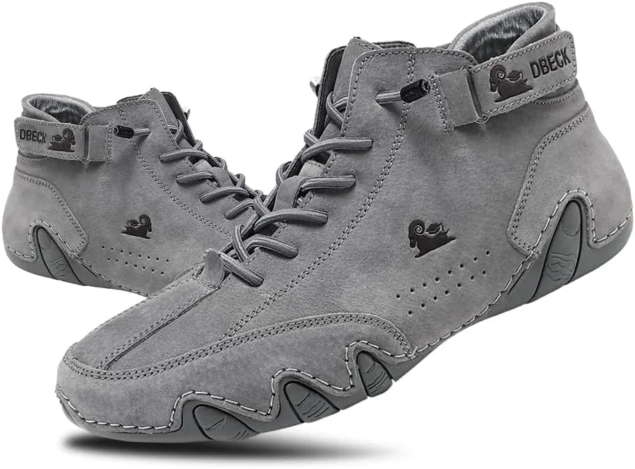 JishinGal Italian Handmade Suede High Boots Men's Casual Walking Boots Cozy Non-Slip Shoes Lightweight Hike Footwear