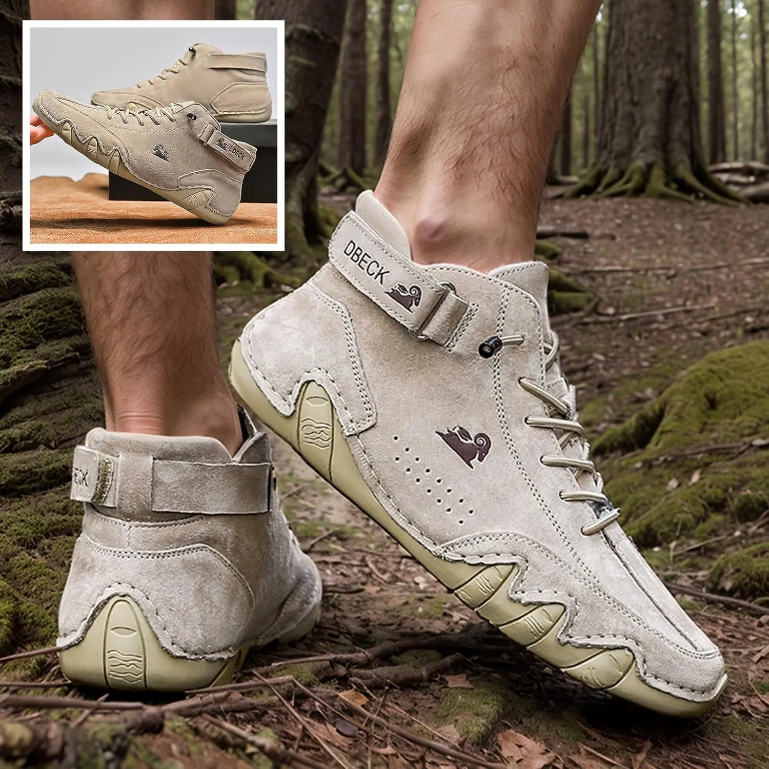 JishinGal Italian Handmade Suede High Boots Men's Casual Walking Boots Cozy Non-Slip Shoes Lightweight Hike Footwear