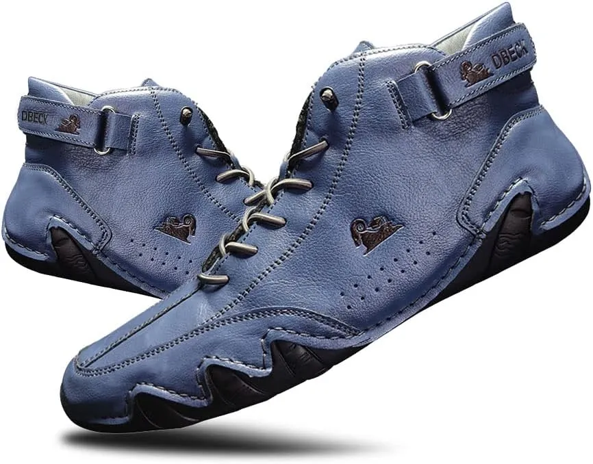 JishinGal Italian Handmade Suede High Boots Men's Casual Walking Boots Cozy Non-Slip Shoes Lightweight Hike Footwear