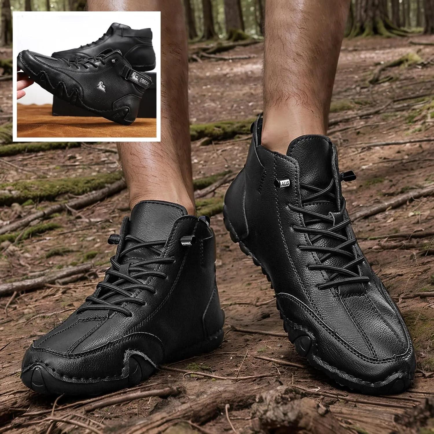 JishinGal Italian Handmade Suede High Boots Men's Casual Walking Boots Cozy Non-Slip Shoes Lightweight Hike Footwear