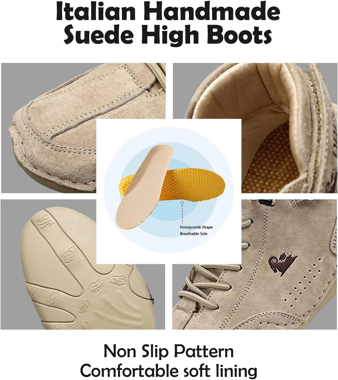 JishinGal Italian Handmade Suede High Boots Men's Casual Walking Boots Cozy Non-Slip Shoes Lightweight Hike Footwear