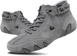 JishinGal Italian Handmade Suede High Boots Men's Casual Walking Boots Cozy Non-Slip Shoes Lightweight Hike Footwear