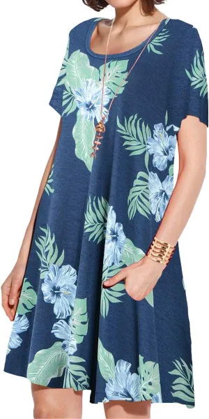 JollieLovin Plus Size Summer T-Shirt Casual Dresses for Curvy Women Flowy Swing
