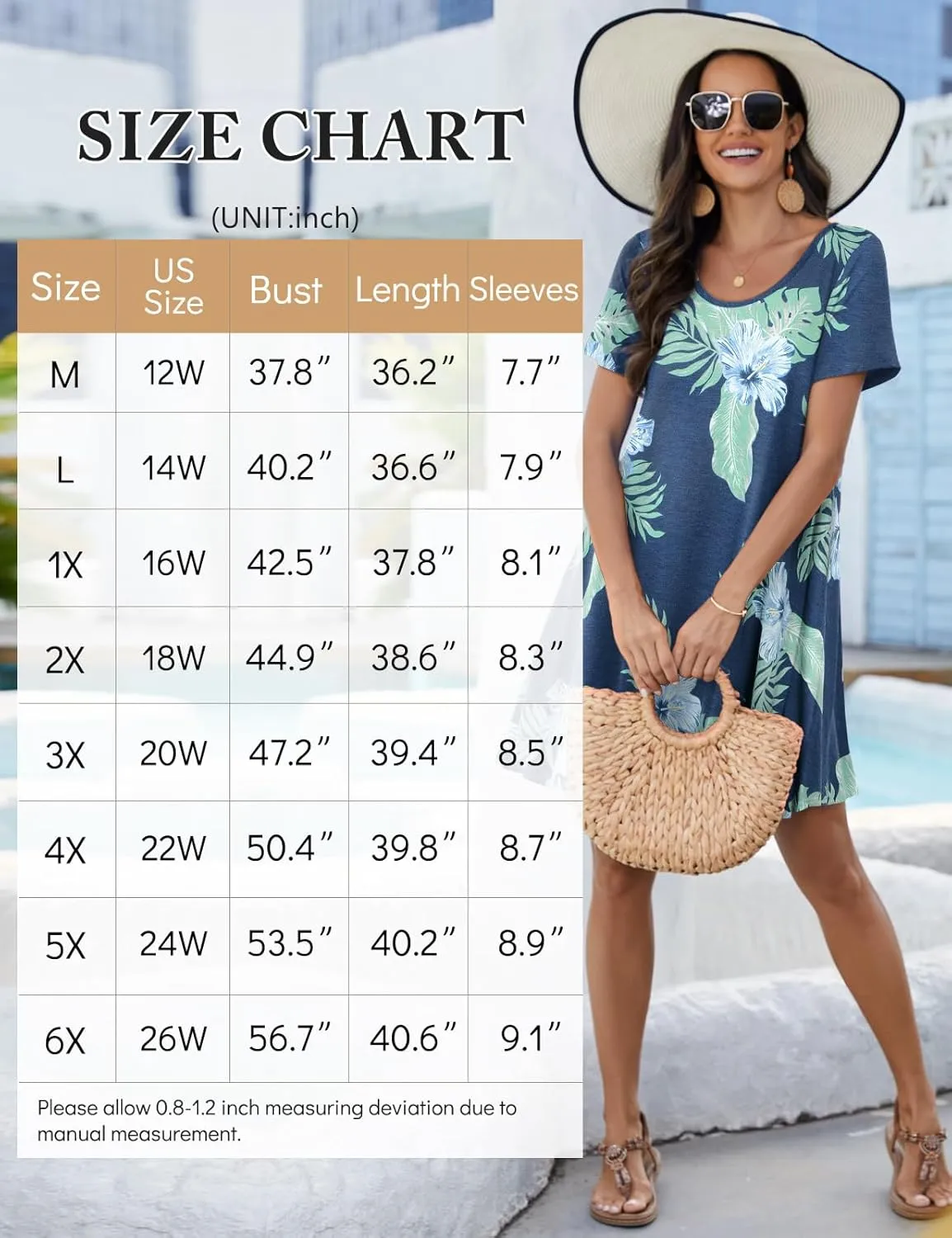 JollieLovin Plus Size Summer T-Shirt Casual Dresses for Curvy Women Flowy Swing