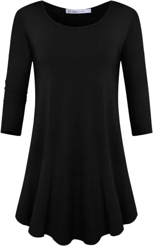 JollieLovin Womens 3/4 Sleeve Loose Fit Swing Tunic Tops Basic T Shirt