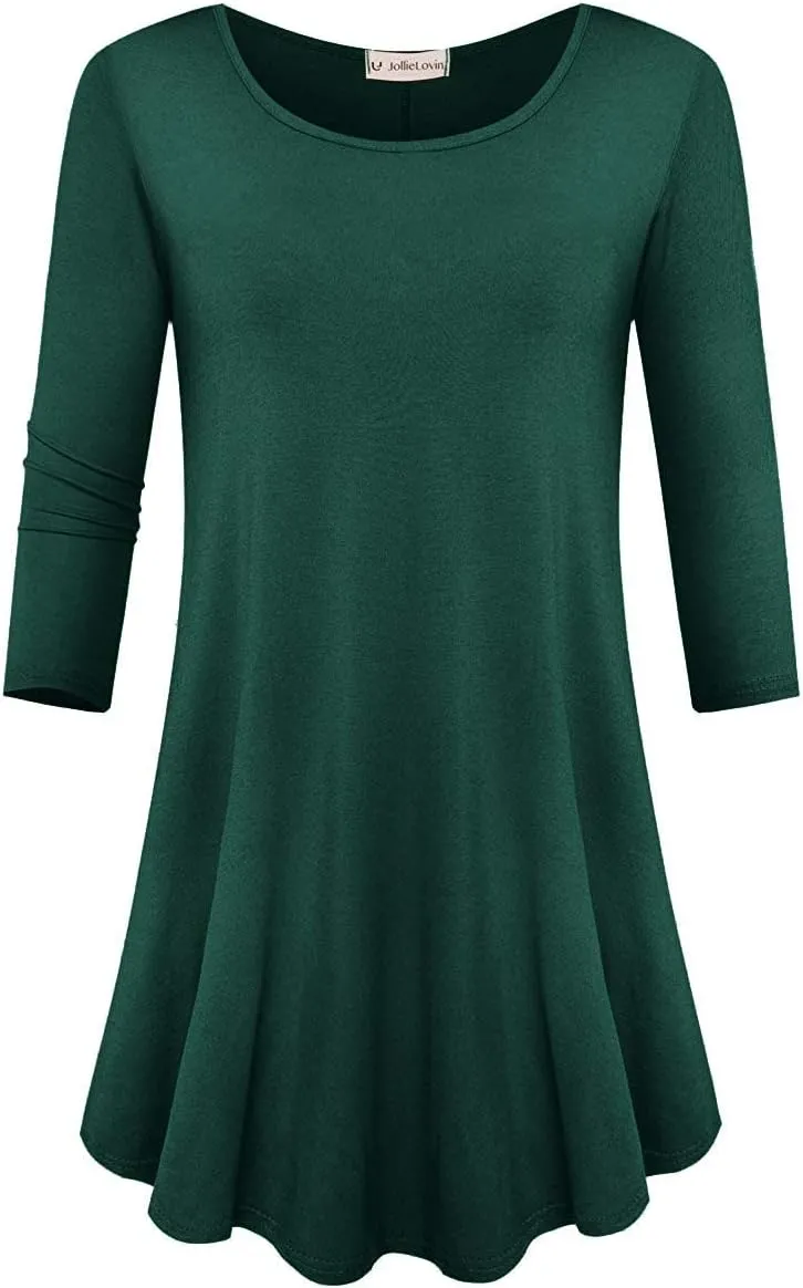 JollieLovin Womens 3/4 Sleeve Loose Fit Swing Tunic Tops Basic T Shirt