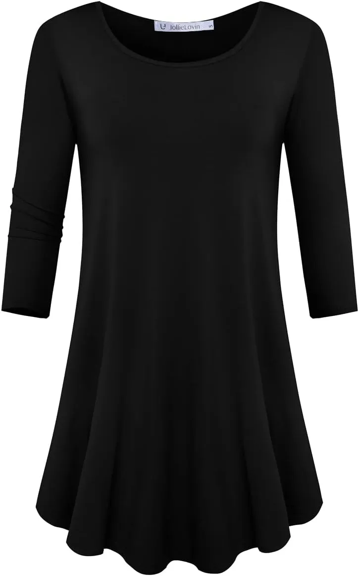 JollieLovin Womens 3/4 Sleeve Loose Fit Swing Tunic Tops Basic T Shirt