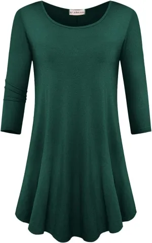 JollieLovin Womens 3/4 Sleeve Loose Fit Swing Tunic Tops Basic T Shirt