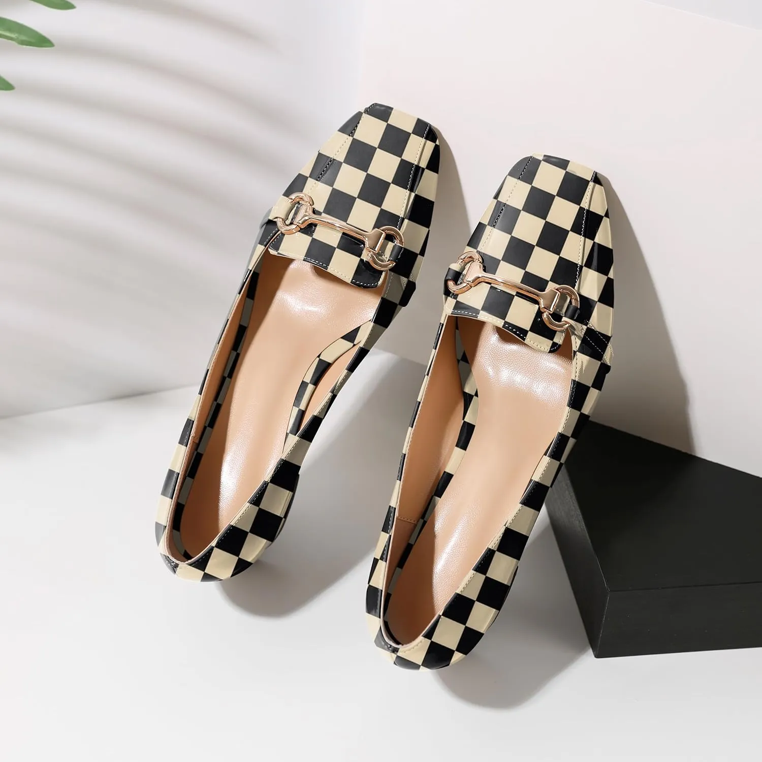 Joseywade Women's Chunky Heels Square Toe Low Block Heel Pump Metal Buckle Comfort 2 Inch Wedding Party Working Daily Dress Shoes