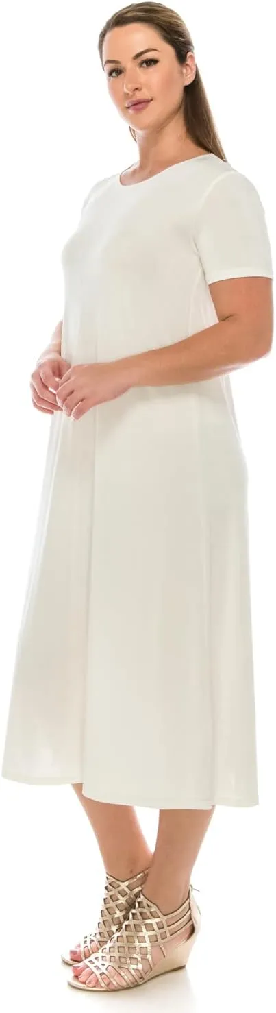 Jostar Women's Basic Midi Dress – Short Sleeve Basic Stretch Casual Swing Flowy T Shirt Long One Piece