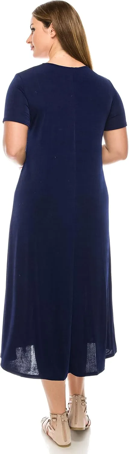 Jostar Women's Basic Midi Dress – Short Sleeve Basic Stretch Casual Swing Flowy T Shirt Long One Piece