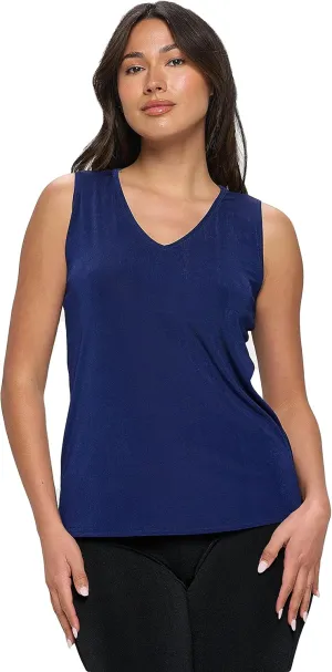 Jostar Women's Basic Tank Top - Sleeveless V-Neck Solid Print Casual T Shirts with Side Slit