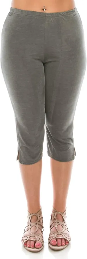 Jostar Women's Casual Capri Pants - Elastic Waist Stretchy Slim Fit Pull On Wrinkle Free Fabric Side Slit Cropped Trouser