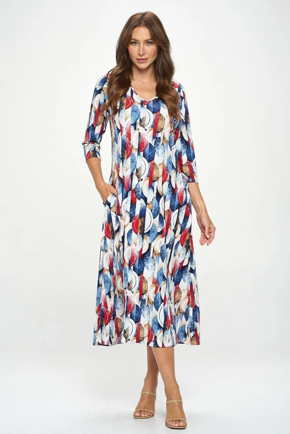 Jostar Women's Casual Long Dress – 3/4 Sleeve V-Neck Casual Print Solid One Piece with Pockets