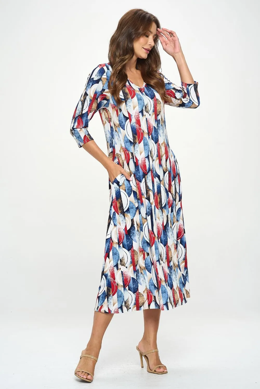 Jostar Women's Casual Long Dress – 3/4 Sleeve V-Neck Casual Print Solid One Piece with Pockets