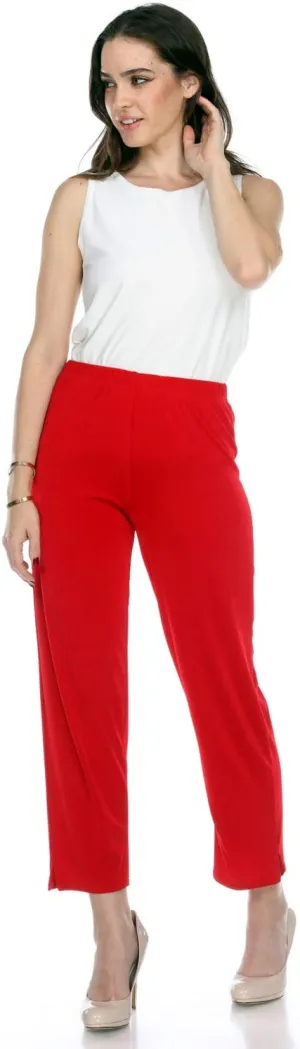 Jostar Women's Elastic Waist Pants – Pull On Stretch Ankle Length Basic Trouser